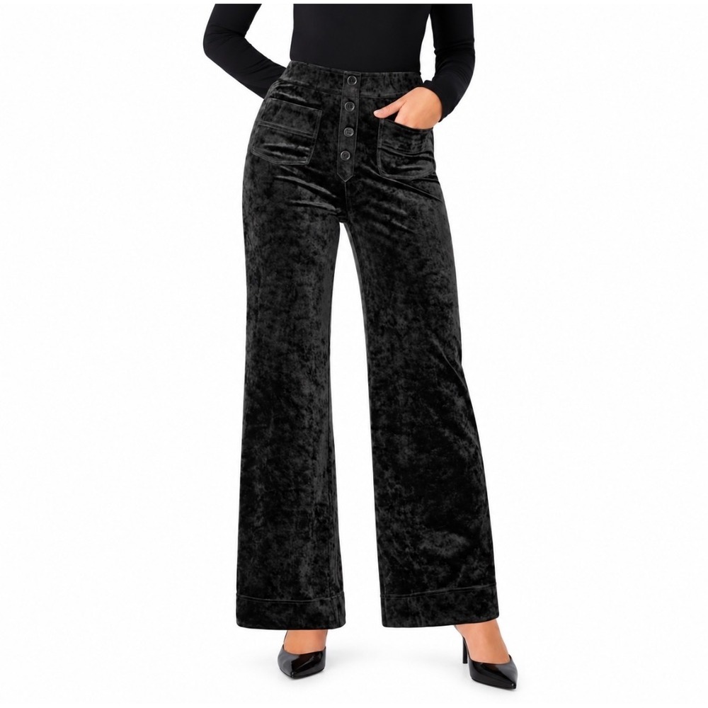 Halara Crushed Velvet Pants Sz L High Waisted Wide Straight Leg Black Whimsygoth